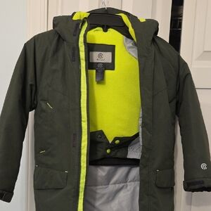Champion Kids Puffer Jacket in Dark Green and Bright Yellow